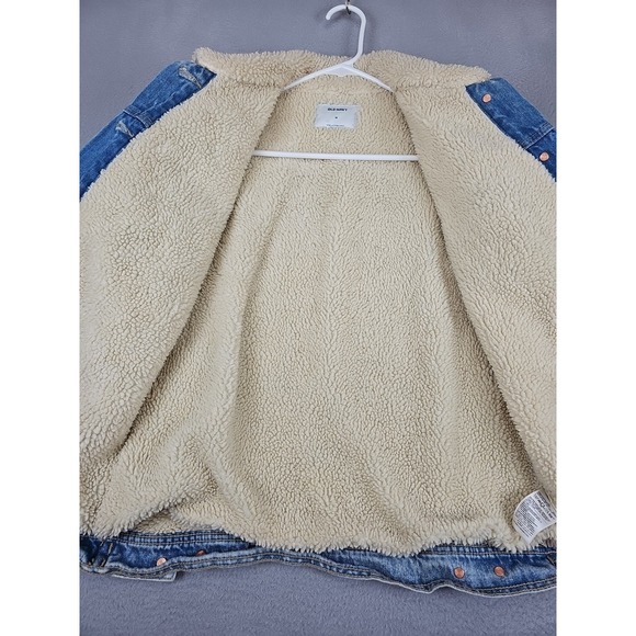 Old Navy Denim Trucker Jacket Women's Size Medium Blue Sherpa Lined Jean Coat - Picture 4 of 9